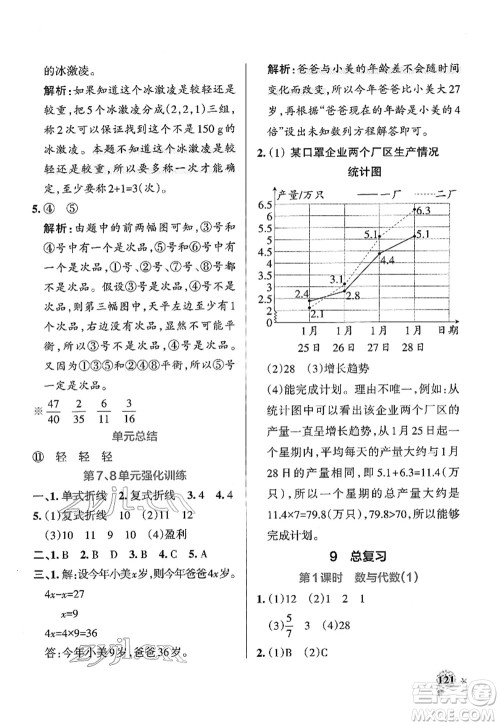 陕西师范大学出版总社2022PASS小学学霸作业本五年级数学下册RJ人教版广东专版答案