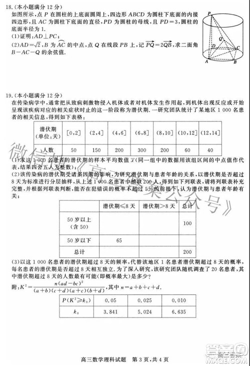 2022年1月山西省高三适应性调研测试理科数学试题及答案