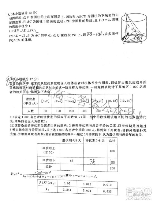 2022年1月山西省高三适应性调研测试文科数学试题及答案 2022年1月山西省高三适应性调研测试文科数学试题及答案