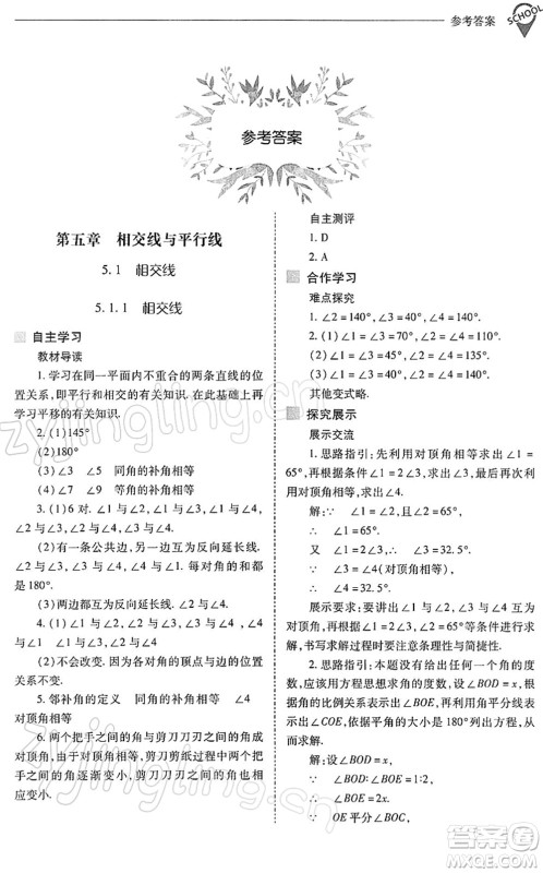 山西教育出版社2022新课程问题解决导学方案七年级数学下册人教版答案 山西教育出版社2022新课程问题解决导学方案七年级数学下册人教版答案