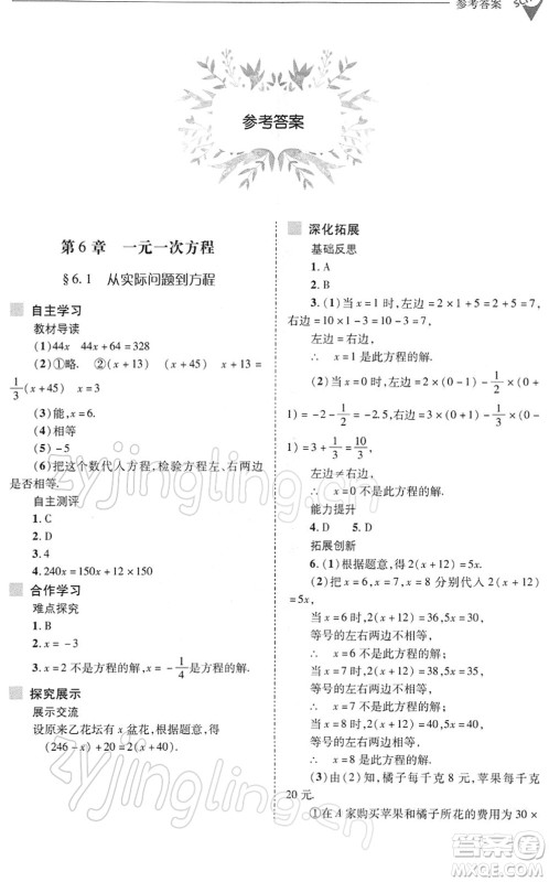 山西教育出版社2022新课程问题解决导学方案七年级数学下册华东师大版答案