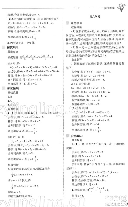 山西教育出版社2022新课程问题解决导学方案七年级数学下册华东师大版答案