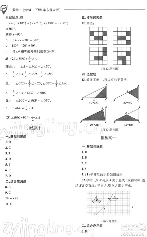 山西教育出版社2022新课程问题解决导学方案七年级数学下册华东师大版答案