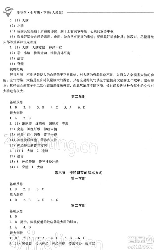 山西教育出版社2022新课程问题解决导学方案七年级生物下册人教版答案