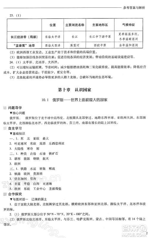 山西教育出版社2022新课程问题解决导学方案七年级地理下册晋教版答案