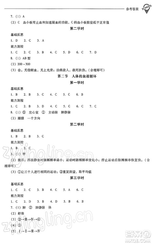 山西教育出版社2022新课程问题解决导学方案七年级生物下册凤凰版答案