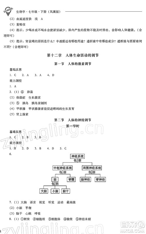 山西教育出版社2022新课程问题解决导学方案七年级生物下册凤凰版答案