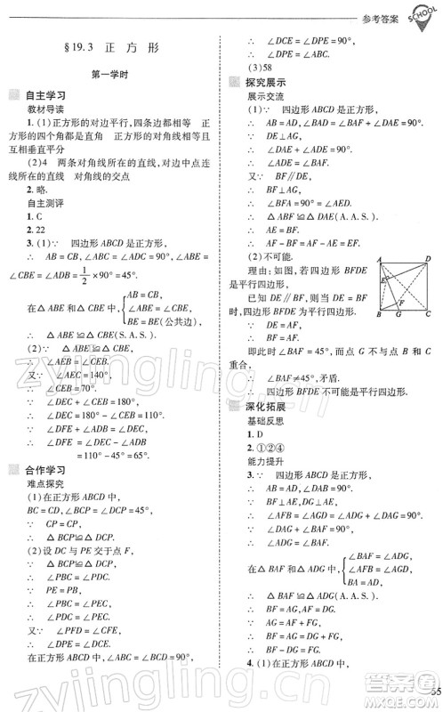 山西教育出版社2022新课程问题解决导学方案八年级数学下册华东师大版答案