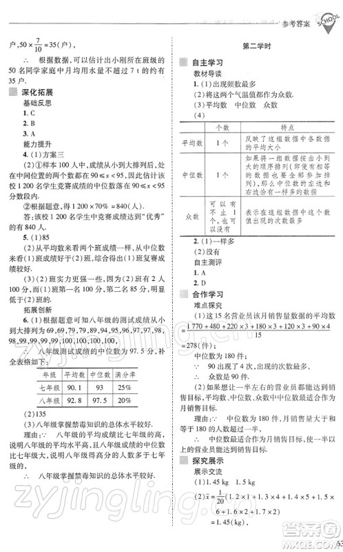 山西教育出版社2022新课程问题解决导学方案八年级数学下册华东师大版答案