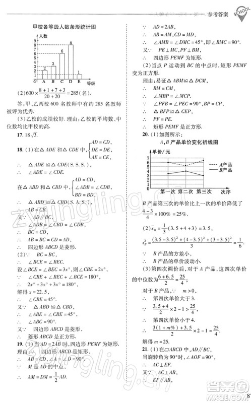 山西教育出版社2022新课程问题解决导学方案八年级数学下册华东师大版答案