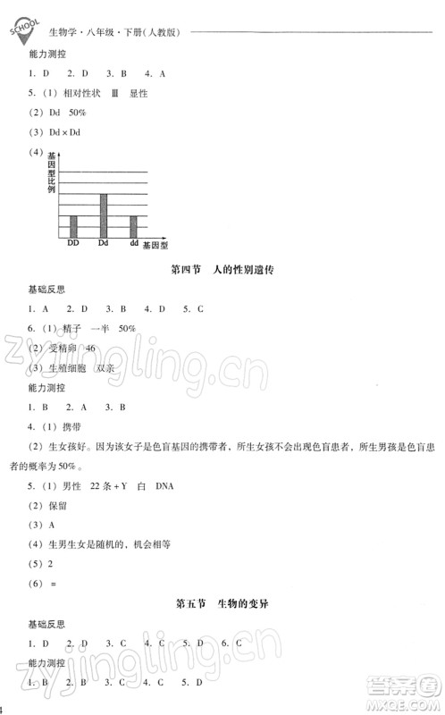 山西教育出版社2022新课程问题解决导学方案八年级生物下册人教版答案