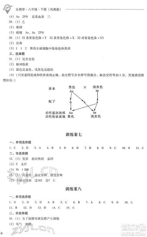 山西教育出版社2022新课程问题解决导学方案八年级生物下册凤凰版答案