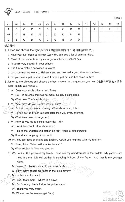 山西教育出版社2022新课程问题解决导学方案八年级英语下册上教版答案