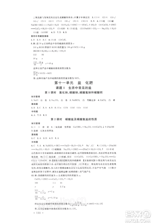 广东经济出版社2022名校课堂背记手册九年级化学下册人教版湖北三市专版参考答案 广东经济出版社2022名校课堂背记手册九年级化学下册人教版湖北三市专版参考答案