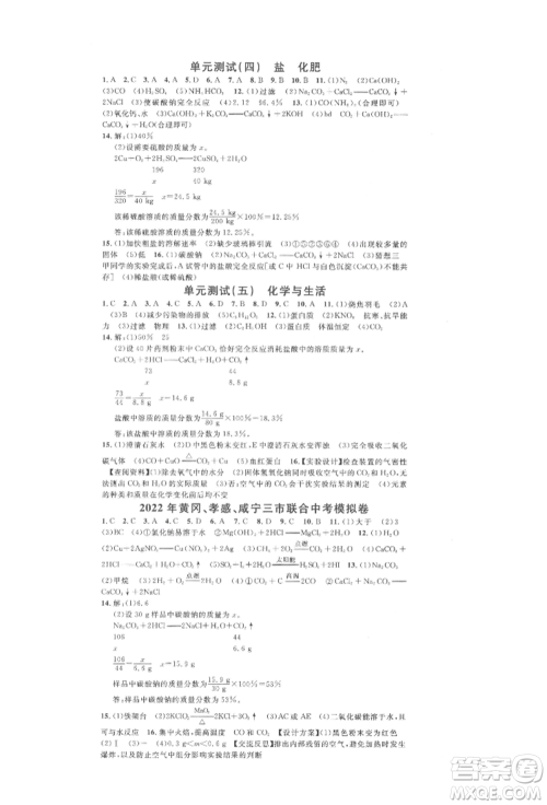 广东经济出版社2022名校课堂背记手册九年级化学下册人教版湖北三市专版参考答案 广东经济出版社2022名校课堂背记手册九年级化学下册人教版湖北三市专版参考答案