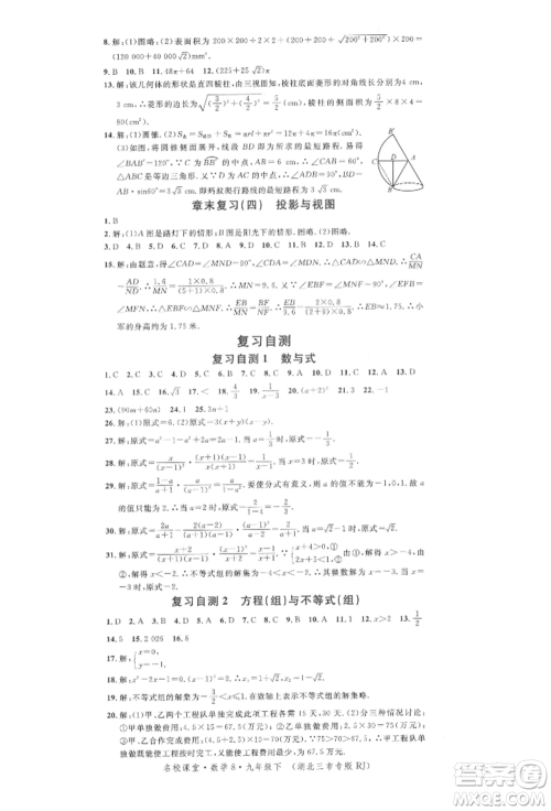 广东经济出版社2022名校课堂九年级数学下册人教版湖北三市专版参考答案 广东经济出版社2022名校课堂九年级数学下册人教版湖北三市专版参考答案