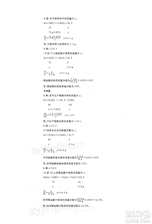 安徽师范大学出版社2022名校课堂背记手册九年级化学下册人教版安徽专版参考答案