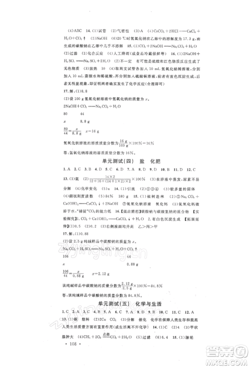安徽师范大学出版社2022名校课堂背记手册九年级化学下册人教版安徽专版参考答案