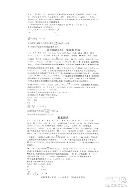 开明出版社2022名校课堂背记手册九年级化学下册人教版河南专版参考答案 开明出版社2022名校课堂背记手册九年级化学下册人教版河南专版参考答案