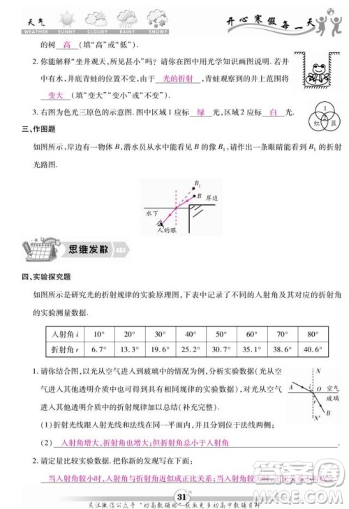 云南科技出版社2022智趣寒假作业八年级物理R人教版答案