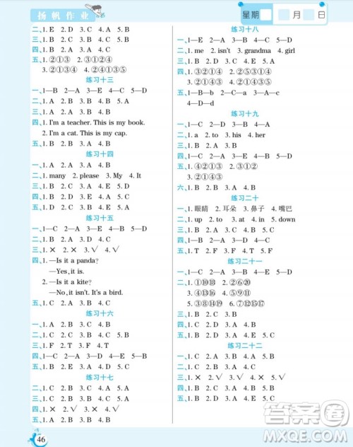 阳光出版社2022假期天天练寒假三年级英语WY外研版答案