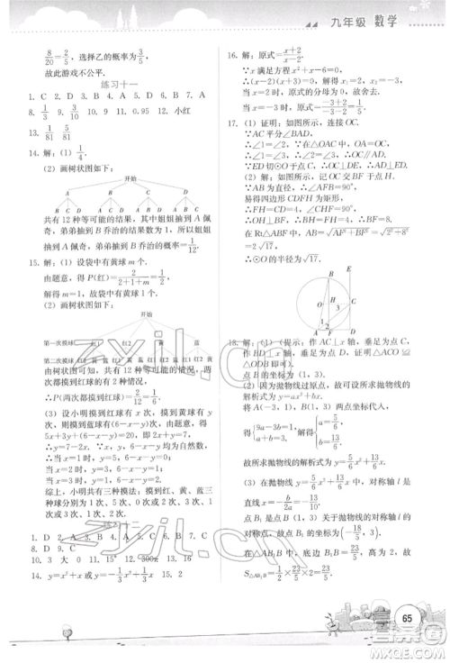 云南大学出版社2022寒假活动实践与思考综合练习九年级数学通用版参考答案