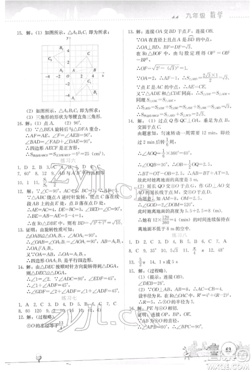 云南大学出版社2022寒假活动实践与思考综合练习九年级数学通用版参考答案