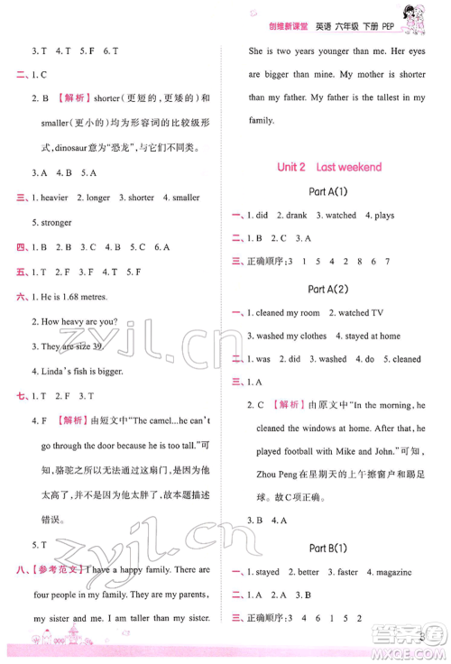 江西人民出版社2022王朝霞创维新课堂同步优化训练六年级下册英语人教版参考答案 江西人民出版社2022王朝霞创维新课堂同步优化训练六年级下册英语人教版参考答案