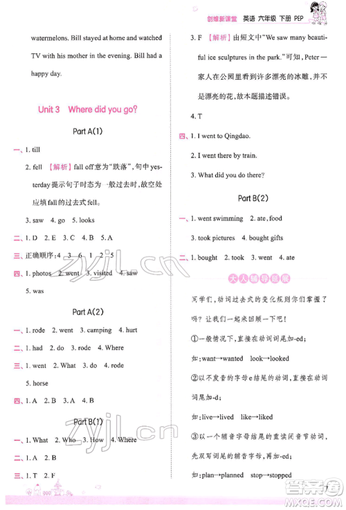 江西人民出版社2022王朝霞创维新课堂同步优化训练六年级下册英语人教版参考答案 江西人民出版社2022王朝霞创维新课堂同步优化训练六年级下册英语人教版参考答案
