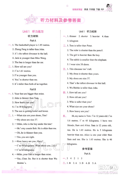 江西人民出版社2022王朝霞创维新课堂同步优化训练六年级下册英语人教版参考答案 江西人民出版社2022王朝霞创维新课堂同步优化训练六年级下册英语人教版参考答案