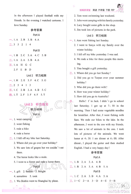 江西人民出版社2022王朝霞创维新课堂同步优化训练六年级下册英语人教版参考答案 江西人民出版社2022王朝霞创维新课堂同步优化训练六年级下册英语人教版参考答案
