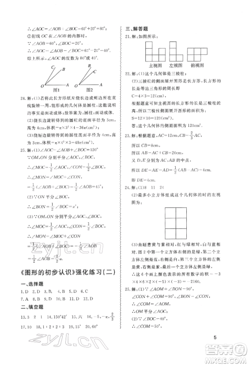 天津教育出版社2022寒假课程练习七年级数学人教版参考答案