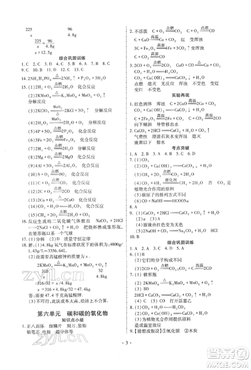 天津教育出版社2022寒假课程练习九年级化学人教版参考答案