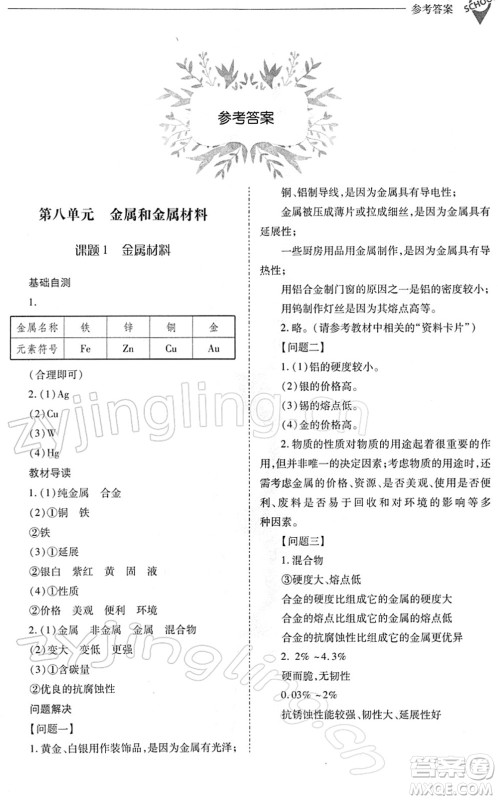 山西教育出版社2022新课程问题解决导学方案九年级化学下册人教版答案