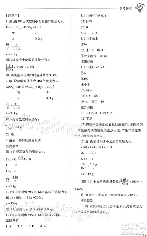 山西教育出版社2022新课程问题解决导学方案九年级化学下册人教版答案