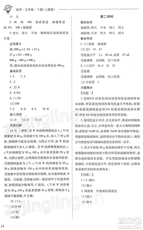 山西教育出版社2022新课程问题解决导学方案九年级化学下册人教版答案