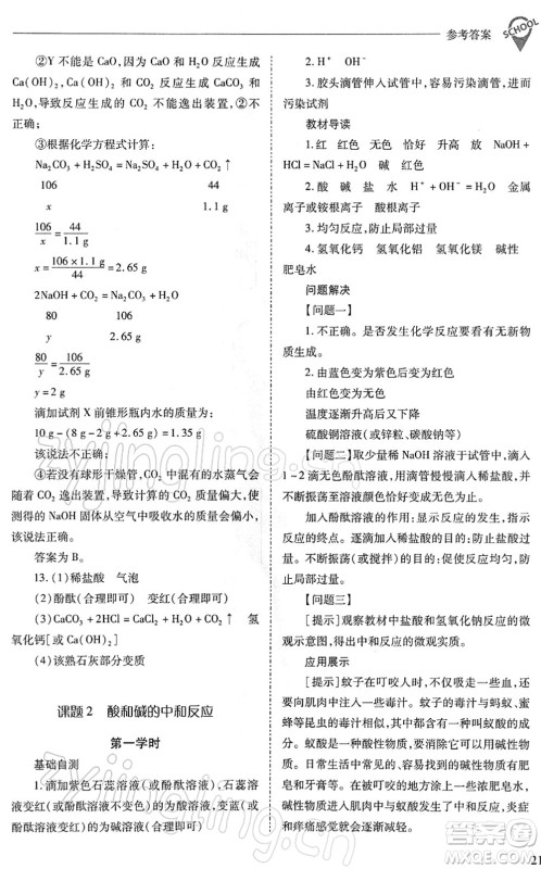 山西教育出版社2022新课程问题解决导学方案九年级化学下册人教版答案
