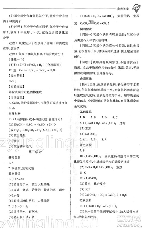 山西教育出版社2022新课程问题解决导学方案九年级化学下册人教版答案