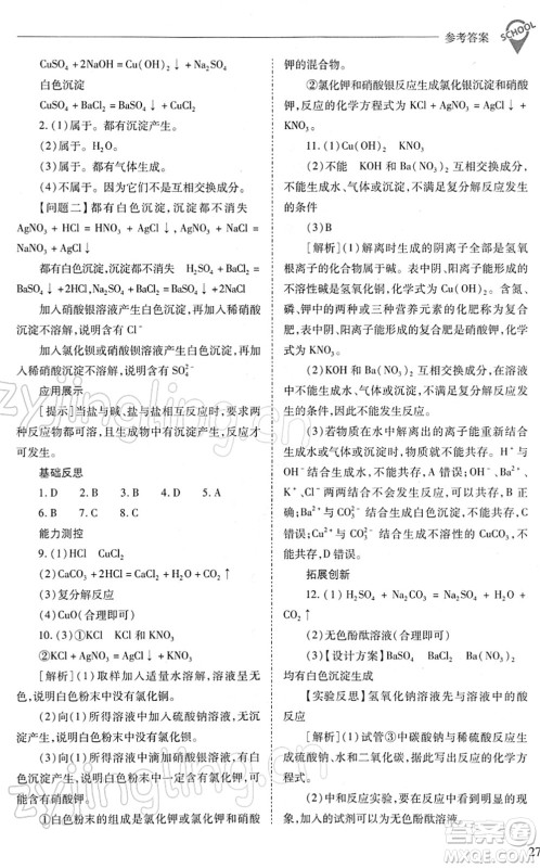 山西教育出版社2022新课程问题解决导学方案九年级化学下册人教版答案