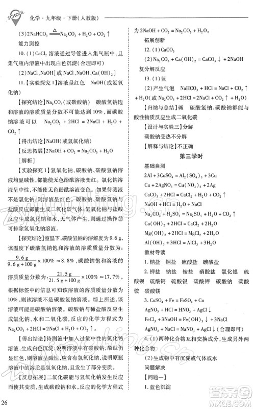 山西教育出版社2022新课程问题解决导学方案九年级化学下册人教版答案
