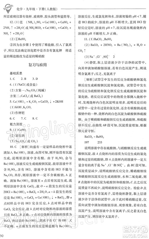 山西教育出版社2022新课程问题解决导学方案九年级化学下册人教版答案