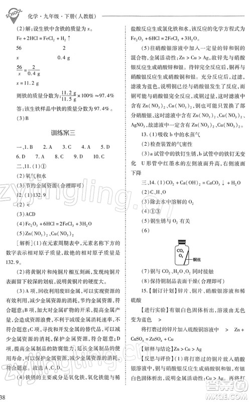 山西教育出版社2022新课程问题解决导学方案九年级化学下册人教版答案