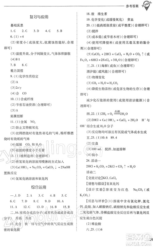 山西教育出版社2022新课程问题解决导学方案九年级化学下册沪教版答案