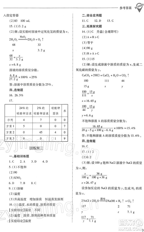 山西教育出版社2022新课程问题解决导学方案九年级化学下册沪教版答案