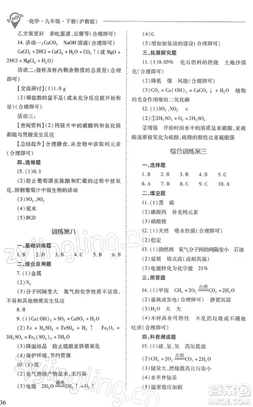 山西教育出版社2022新课程问题解决导学方案九年级化学下册沪教版答案