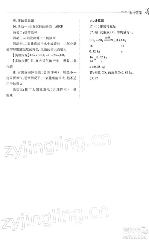山西教育出版社2022新课程问题解决导学方案九年级化学下册沪教版答案
