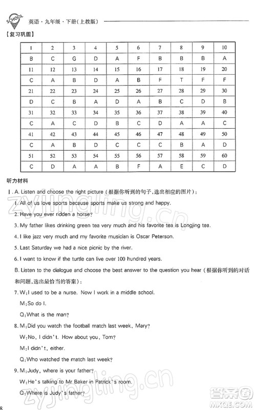 山西教育出版社2022新课程问题解决导学方案九年级英语下册上教版答案 山西教育出版社2022新课程问题解决导学方案九年级英语下册上教版答案