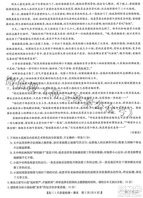 2022届九师联盟高三1月质量检测语文试题及答案