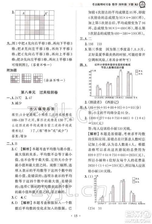 江西人民出版社2022王朝霞考点梳理时习卷四年级数学下册人教版参考答案