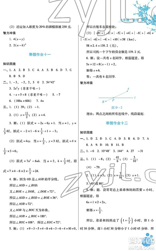 河北少年儿童出版社2022寒假生活七年级数学通用版答案